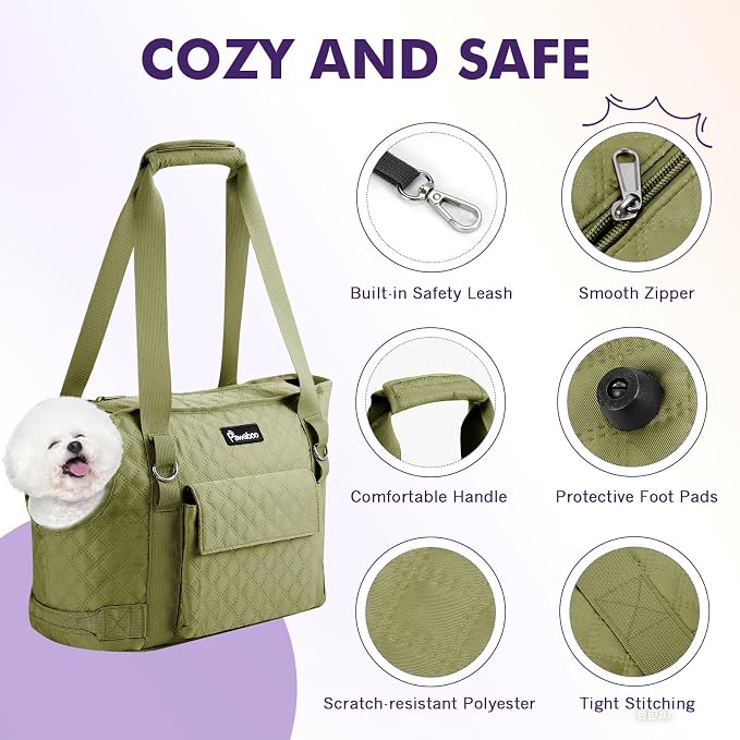 Pawaboo Dog Purse Carrier for Small Dogs with Pocket,Up to 11Lbs | Lightweight & Portable Dog Tote Bag Carrier Purses,Soft Sided Design,Front Pocket for Storage Travel Shopping Matcha Green