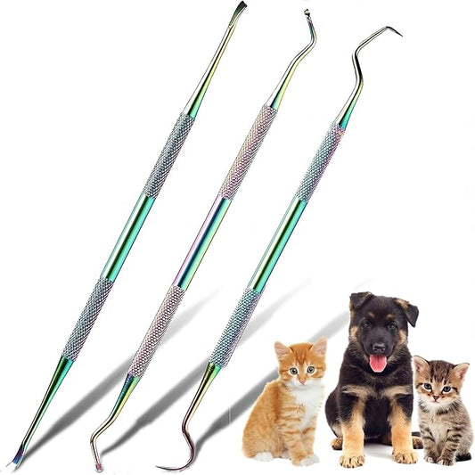 Hotop 3 Pieces Dog Dental Tooth Scaler and Scraper Stainless Double Headed Tarter Removing Tool Scraper Pet Teeth Cleaning Tools for Dog and Cat (Rainbow Color)