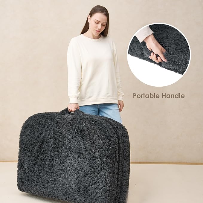 EHEYCIGA Foldable XXL Dog Bed for Large Sized Dog - 54x38x7.5, Dark Grey | Faux Fur Fluffy Pet Couch Bed, Orthopedic Calming Memory Foam Big Pet Bed, Washable Pet Sofa Bed with Non-Slip Bottom