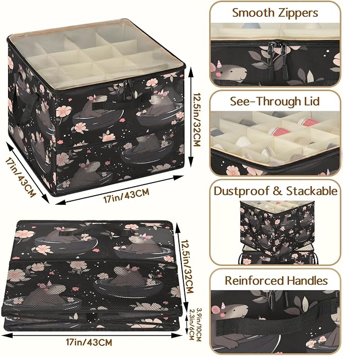 TropicalLife Capybara Cherry Blossom Shoe Organizer for Closet | Foldable Shoe Storage Organizer Box Bin with Adjustable Dividers and Clear Cover, Fits up to 16-32 Pairs