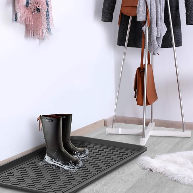 All Weather Boot Tray – Set of 2 Large Water-Resistant Plastic Utility Shoe Mat for Indoor and Outdoor Use in All Seasons by Stalwart (Black)