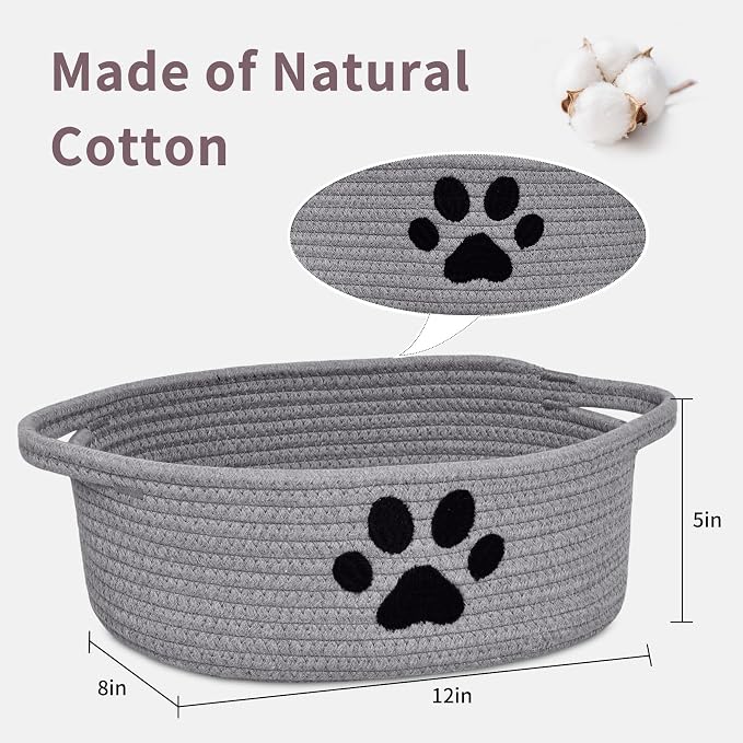 ABenkle Small Woven Basket with Handle, Cute Dog Paw Baskets for Gifts Empty, Decorative Rope Woven Storage Dog Toy Basket, Nursery Baskets for Baby Shower, 12" x 8" x 5"