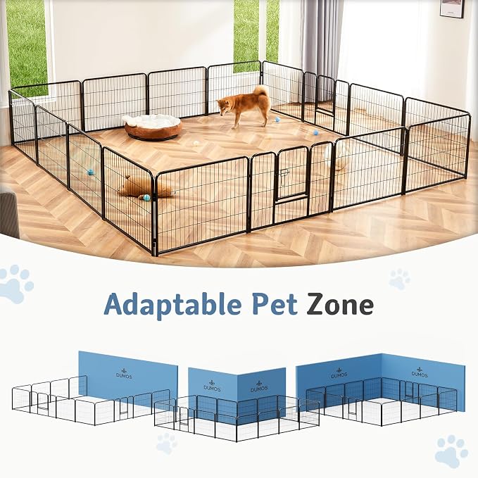 DUMOS Dog Playpen 40 Inch 16 Panels Indoor Outdoor Metal Pet Fence | Foldable Dog Play Pen with Door, Portable Exercise, RV Camping, Puppy Small Medium Large Dogs