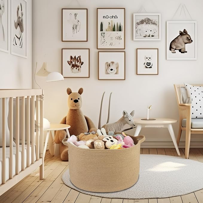 XUANGUO Extra Large Jute Rope Round Storage Basket 22" x 12" | Woven basket for blankets, toys, towels, laundry, nursery, living room and pet toy storage.