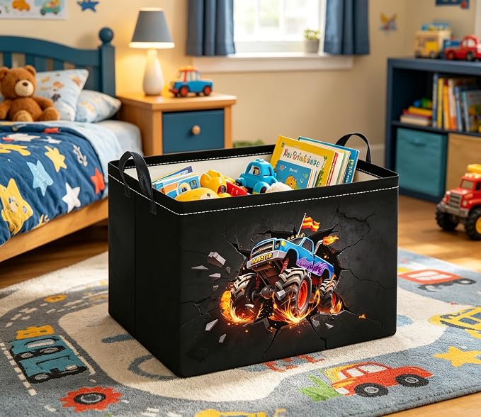 Rectangular Kids Basket Baby Girl Basket Fabric Storage Bin Organizer Box Room Decor(Blasting Truck)