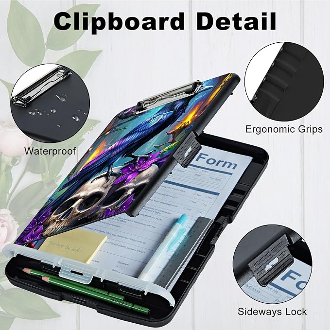 Purple Flower Eagle A4 Clipboard with Storage Pen Holder, Clipboards Organizer Nursing Clipboard Foldable File Folder Plastic Clipboard Folio Clip Board for Office Students Classroom Doctor