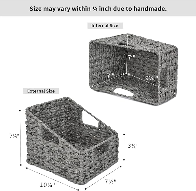 GRANNY SAYS Wicker Basket with Handles, Shelf Baskets for Organizing | Wicker Storage Baskets for Pantry, Open Front Basket for Shelves, Kitchen Storage Baskets, Decorative Basket for Home Decor