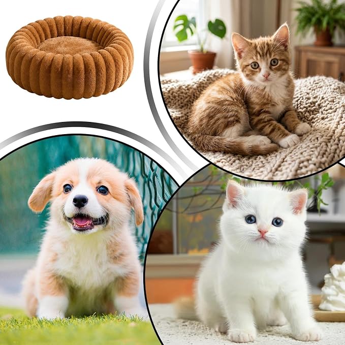 Round Dog Bed Raised Edge Soft Warm Plush Sleeping Mattress | Dog Donut Bed for Puppy Senior Kitten Indoor Outdoor Floor Bedside Kennel Couch Travel Car Home