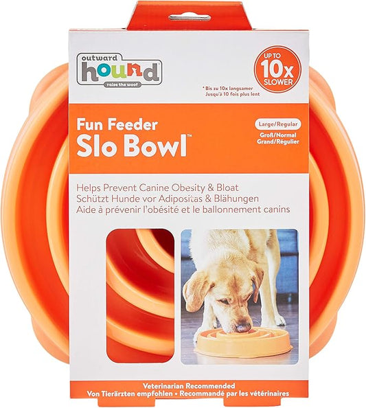 Outward Hound Fun Feeder Slo Bowl – Large 4‑Cup Capacity,Slow Feeding,Medium to Large Dogs,Non‑Slip,Orange,Swirl Pattern,(Pack of 6)