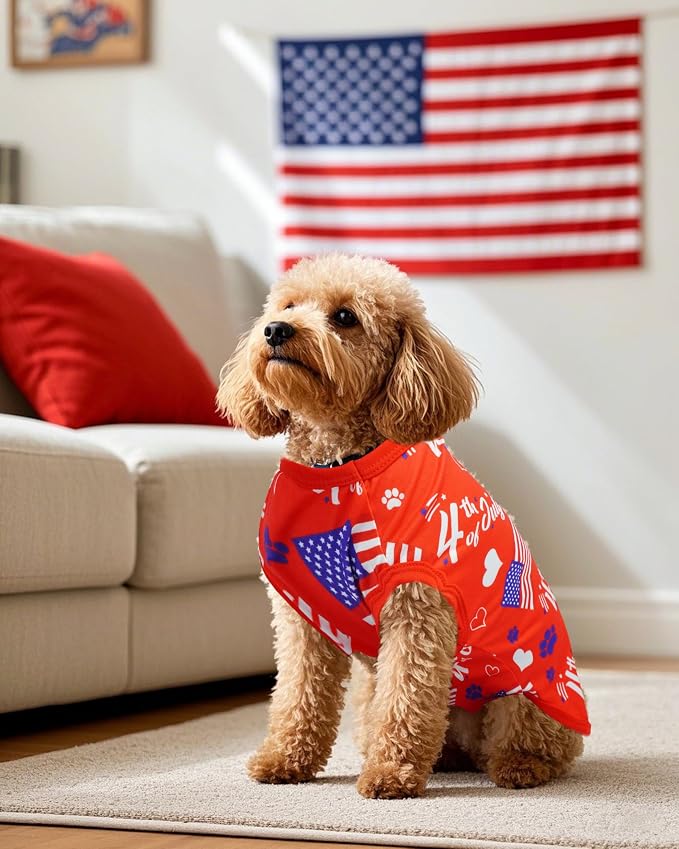 PET SHOW 4 Pack 4th of July Dog Shirts for Small Dogs Boy Girl | Patriotic t-shirts for dogs,polyester,US flag sleeveless vest, independence day holiday clothes tank top,M