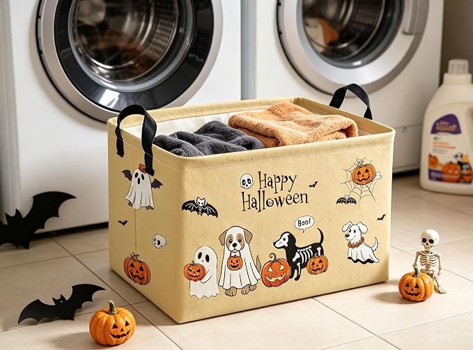 RectangleHalloween Baskets Dog Basket Cute Storage Bin for Room Decor Gift Basket(Dog Halloween)