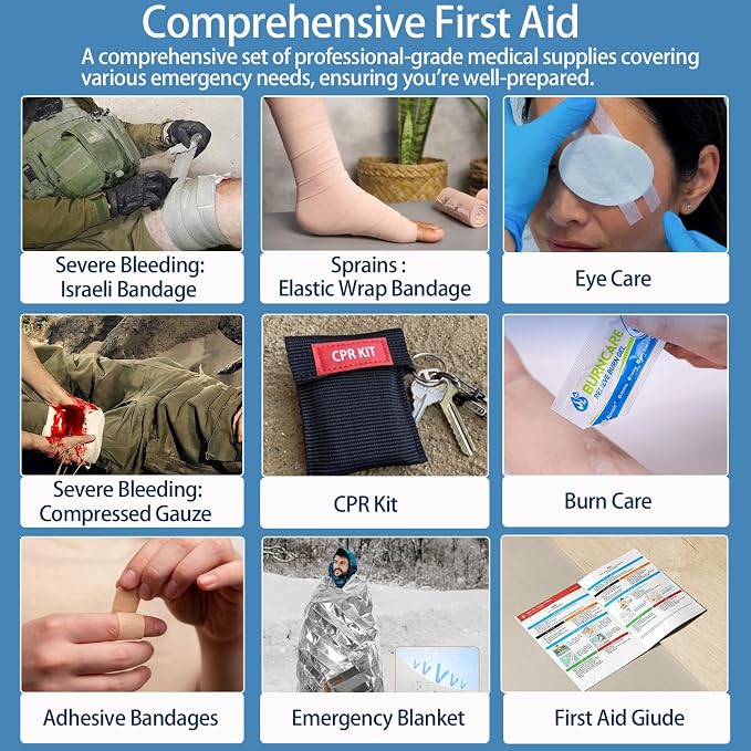 Besst Survivor Premium First Aid Kit - Waterproof Molle Medical Bag with Color-Coded Compartments, with Israeli Bandage, Rescue Blanket & CPR Mask for Home, Car, Hiking, Camping & Outdoor Emergencies