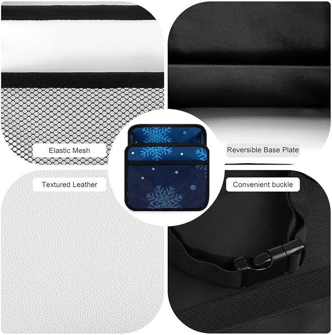 Car Back Seat Organizer Auto Headrest Backseat Storage Bag, Christmas | Snowflake Blue, Vehicle Trash Bag Can with Mesh Pocket, Waterproof Pu Leather Interior Accessories