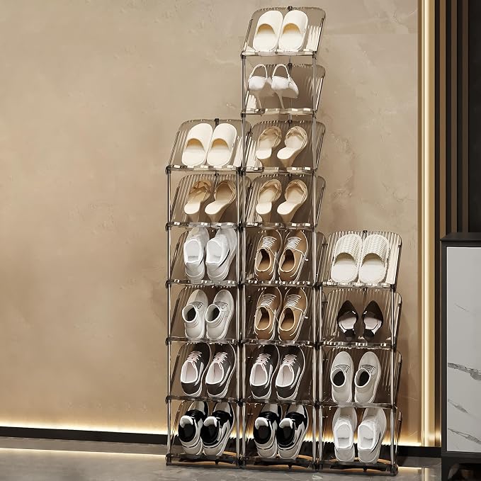YYW Transparently Narrow Shoe Rack, Vertical Shoe Rack for Entryway Corner | Small Shoe Storage Organizer, Save Space Slim Shoe Shelf for Front Door Entrance, Easy To Assemble, PET Material