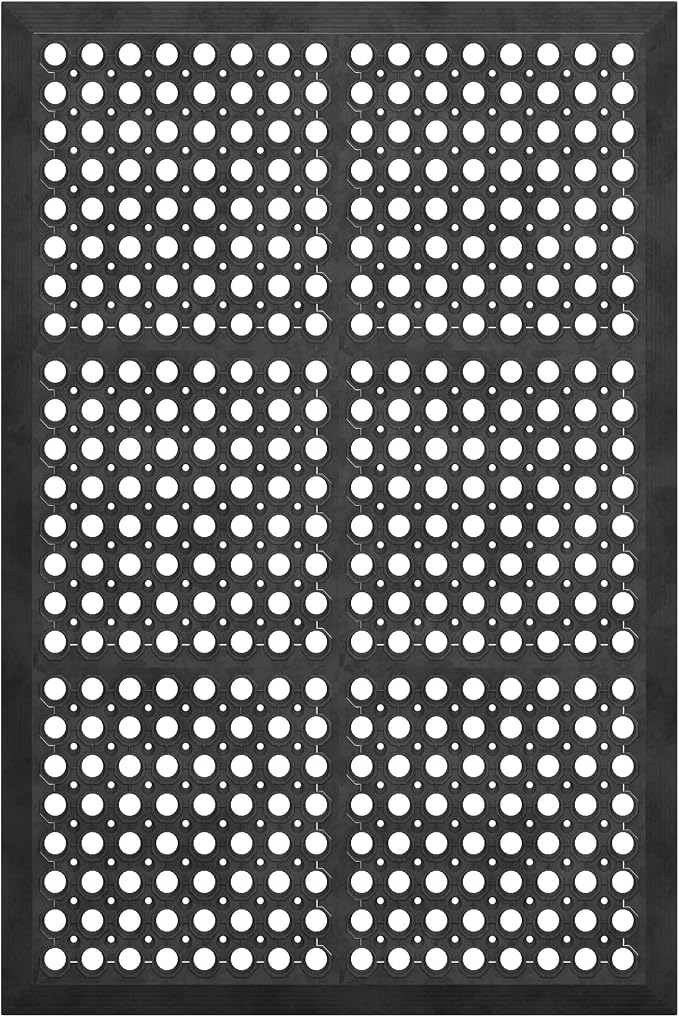 Ottomanson Heavy Duty Rubber Floor Mat – Non-Slip, Waterproof, Easy to Clean – Anti-Fatigue Mat for Commercial Kitchens, Restaurants, Workshops – Oil Resistant, Hose Washable – 24" x 36", Black