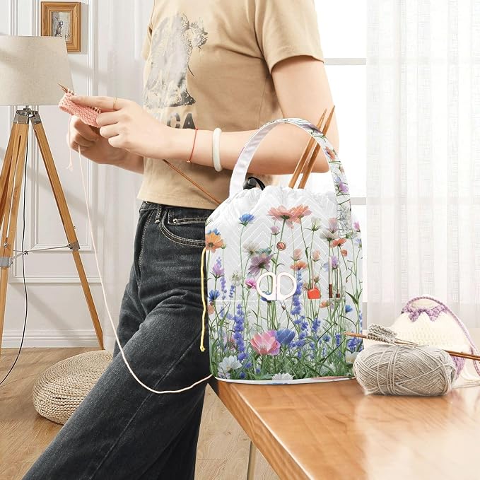 Tatenale Crochet Bag Yarn Bag Knitting Project Bag with Pockets and Handle Portable Yarn Storage Organizer Tangle Free 8.3x11 InchWildflower Blomming27