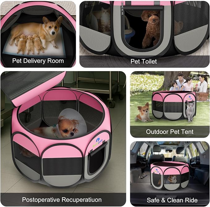 Large Size: 45×45×23 Inches Dog Playpen with Bowl & Bag, Indoor & Outdoor