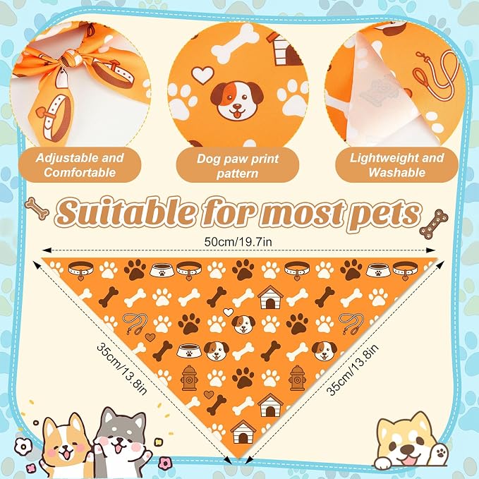 50 Pcs National Dog Day Dog Bandanas Bulk Pastel Paw Prints Pattern | Triangle Kerchief Bibs Scarf Set for Pets Birthday Party Costume Photo Props Accessories, 25 Styles, 19.7 x 13.8 x 13.8 Inch
