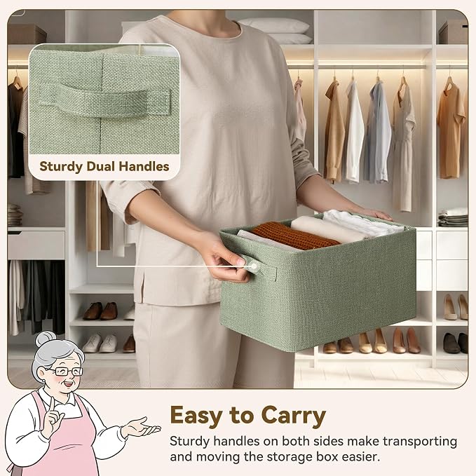 GRANNY SAYS Fabric Storage Bins, Closet Organizers, Sage Green, 2-Pack | With Metal Frame, Foldable, Sturdy Handles, Basket for Closet, Shelf, Bedroom, Holds Blankets, Clothes, 13"x8.5"x7"