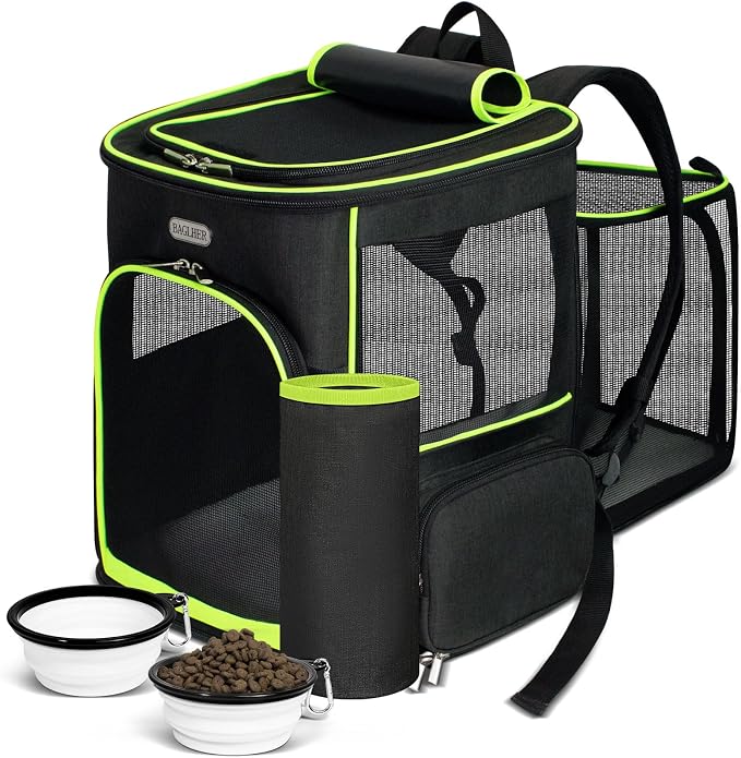 BAGLHER Expandable Cat Carrier Backpacks, Retractable Pet Carrier Backpack for Small Dogs & Cats with Breathable Mesh, Travel Bag Up to 18 Lbs for Hiking Camping Outdoor - Black