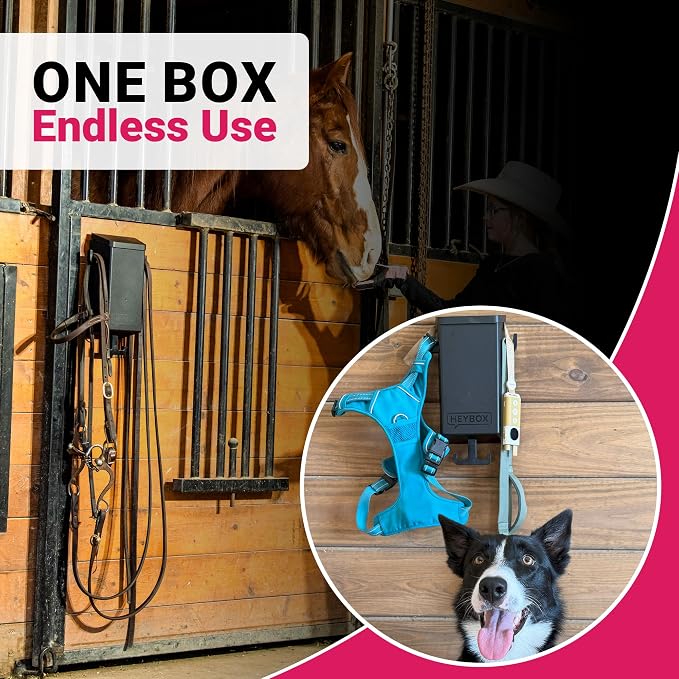 Pet Organizer Wall Mount with Hooks – Dog & Cat Leash Holder, Collar Storage, Kennel & Stable Supply Box – Made in USA