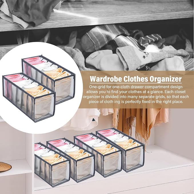 Drawer Organizer Clothes, Drawer Organizer for Clothing, Closet Organizers & Storage, Drawer Dividers for Clothes, Mesh Separation Box for Thin Jeans, Trousers, T-shirts, Skirts