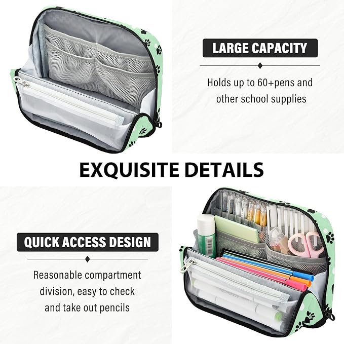Aslsiy Large Capacity Pencil Case Pet Paws White Dots (1) Pencil Pouch for Boys Girls Portable Pen Bag Organizer Standing Makeup Bag for School Office Supplies