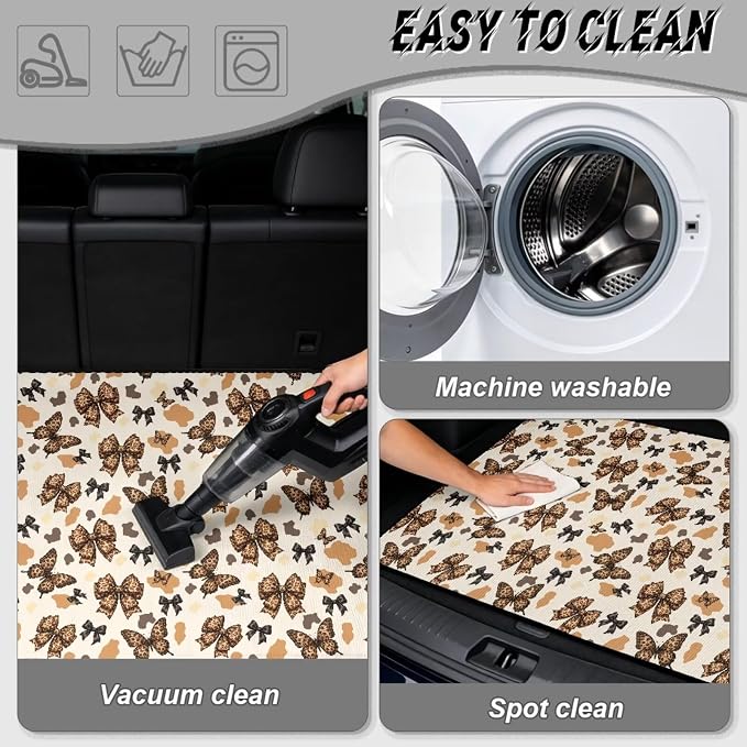Howilath Leopard Bow Print Heavy Duty Car Trunk Mat Non-Slip Cargo Liner with Anti-Slip Backing, Universal Fit Rear Trunk Protector
