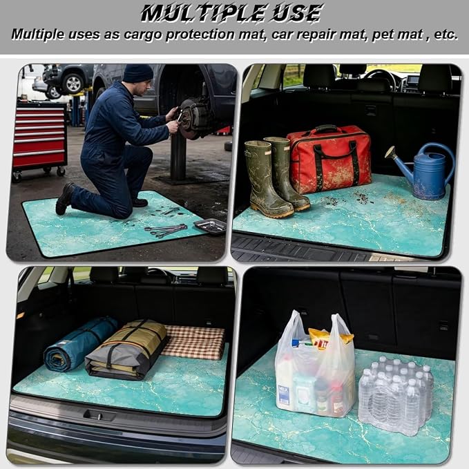 Howilath Turquoise Marble Car Trunk Liner All Weather Cargo Mat, SUV Trunk Mat for Cars Non-Slip Car Trunk Mat Universal Vehicle Interior Protection, Fits Most Sedan & SUV