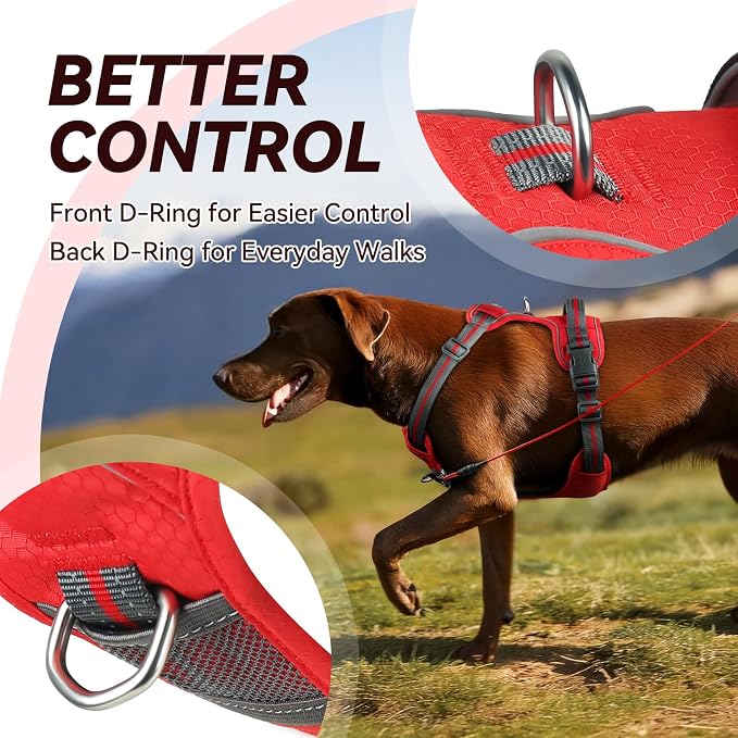 VIVAGLORY No Pull Dog Harness Vest Harness, M, Red - Patterned | with Handle Front and Back Clip for Training & Pulling, No Pull & Escape Proof Padded Adjustable for Pet Puppy