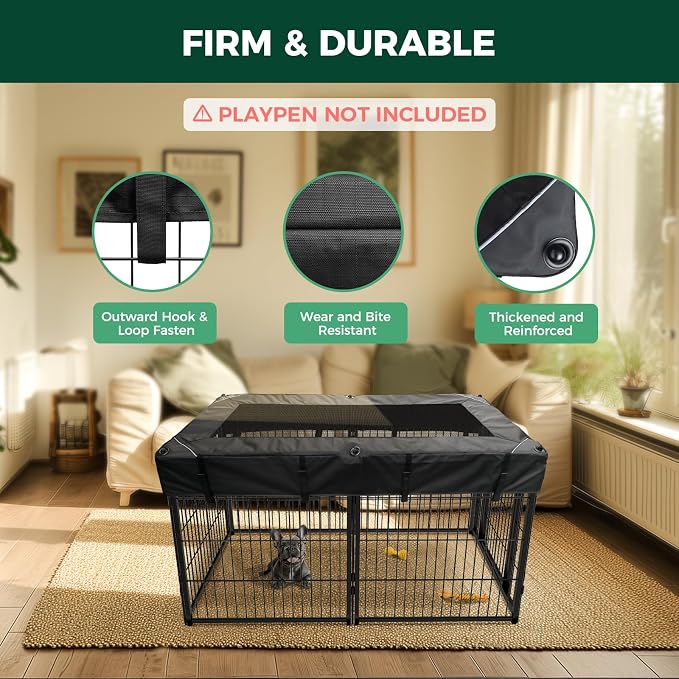 FXW Mesh Top Cover for 32"/40"/45" H 6-Panel Dog Playpen, Rectangle | Helps Deter Jump-Outs, Tear-Resistant, Quick Setup, Compact Storage, Fits FXW Only, Playpen Not Included