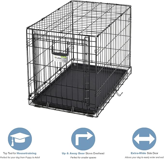 MidWest Homes for Pets Medium Ovation Single Door Folding Dog Crate, 30-Inches, Space-Saving Patented Up & Away Door, Leak-Proof Pan, Divider Panel, Black