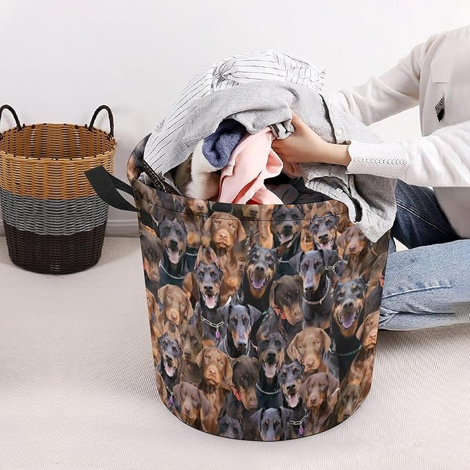 Doberman Pinscher Laundry Basket, Collapsible Laundry Hamper with Handles, Doberman Pinscher Dog Laundry Hamper, Foldable Waterproof Clothes Hamper for Bedroom Bathroom