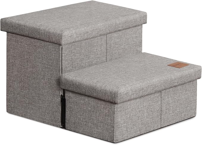 Love's cabin Dog Stairs for High Bed, Foldable Pet Stairs for Small Medium or Large Dogs Puppy with Storage for Bed or Couch, Cat Dog Steps Ramp with Zip up to 200 lbs, Solid Grey, 2 Steps