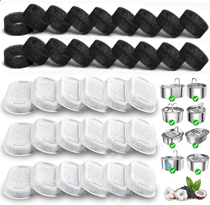 Cat Water Fountain Filters, 48 Pack Replacement Filters for 108oz/3.2L& 67oz/2L Stainless Steel Dog Water Fountain