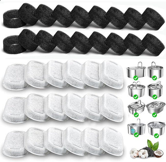 Cat Water Fountain Filters, 48 Pack Replacement Filters for 108oz/3.2L& 67oz/2L Stainless Steel Dog Water Fountain