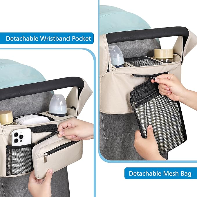 Accmor Universal Stroller Organizer with Insulated Cup Holder Detachable Phone Bag and Shoulder Strap,Stroller Bag Caddy Organizer for Uppababy, Baby Jogger, Britax Strollers