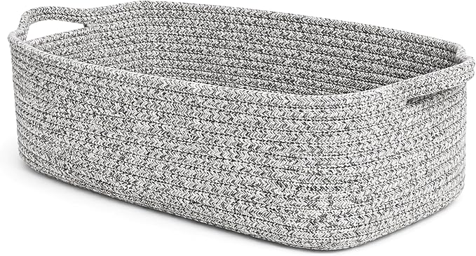 GIFTEXPRESS Gray Woven Basket - 15" x 10" x 5" Cotton Rope Organizing Baskets for Baby Items or Cat & Dog Toys - Cute Soft Gift Storage Bin w/Handles
