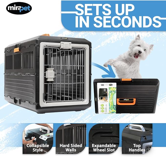 USA Pet Carrier & Crate - Premium Collapsible Design for Cats and Dogs - Portable Kennel for Small Pets - Indoor/Outdoor (Medium Model A (26'')), Dark Gray