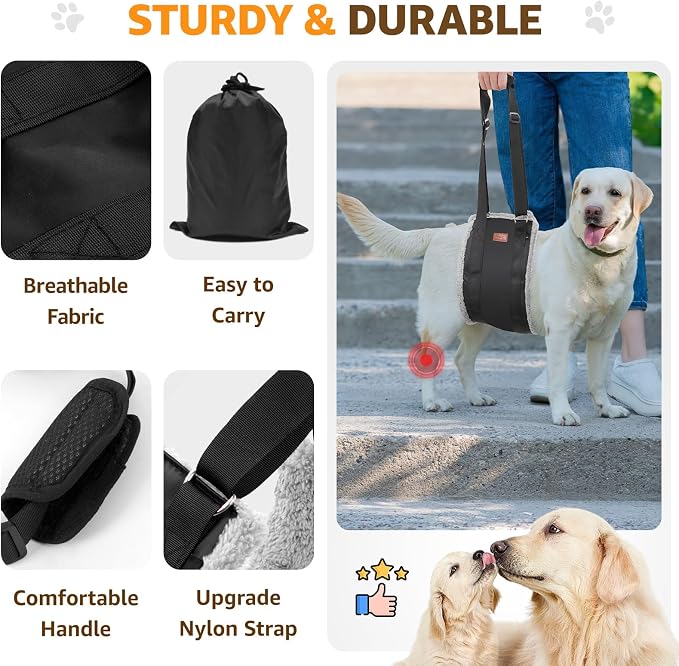 Adjustable Dog Sling for Large Dogs Hind Leg Support Weak Legs Mobility Aid | Dog Lift Harness, Helps Seniors, Injured, Disabled and After ACL Surgery Dogs, Daily Walk/ Stairs, Soft Padded, Easy to Use