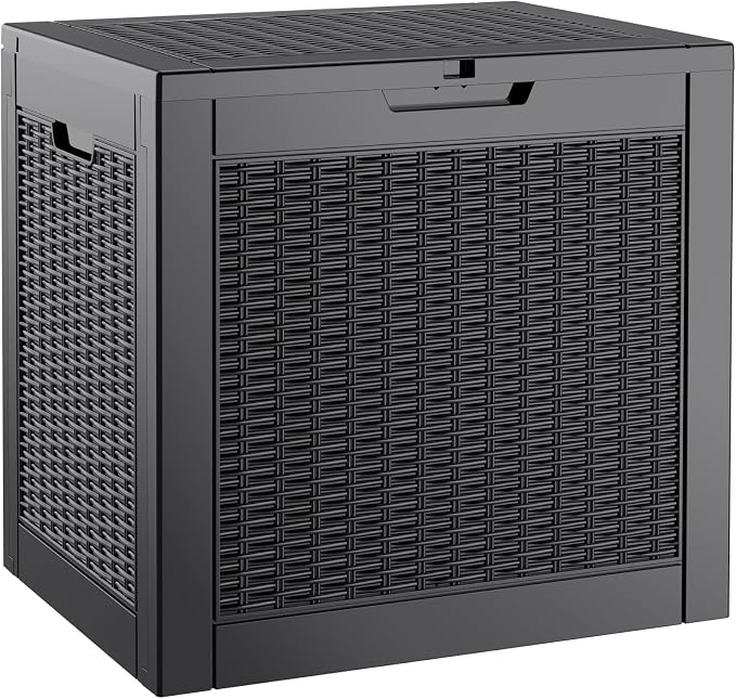 30 Gallon Outdoor Storage Box, Resin Deck Boxes Indoor and outdoor, Waterproof Storage Box Lockable Lid for Garden Tools, Package Delivery, Pool Supplies, Patio Cushions, Black