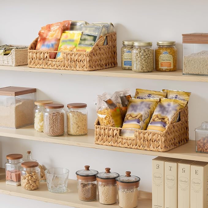 GRANNY SAYS Wicker Storage Basket for Shelves, Large Wicker Basket | Wicker Storage Baskets for Pantry, Open Front Basket for Shelves, Kitchen Storage Baskets, Decorative Basket for Home Decor
