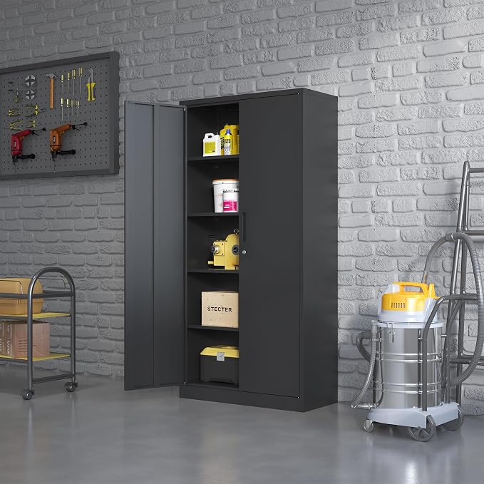 Metal Storage Cabinet for Garage, Tool Cabinet, Utility Cabinet | Oversized Tool Cabinet, Lockable, 2 Doors, 4 Adjustable Shelves, Assembly Required, Black