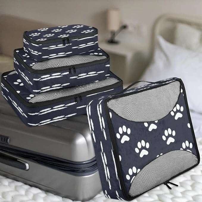 Packing Cubes for Travel, Dog Paw Print Travel Luggage Packing Organizers for Women Men, Large Custom Toiletries Bag for Clothes Shoes, Dog Paw Print