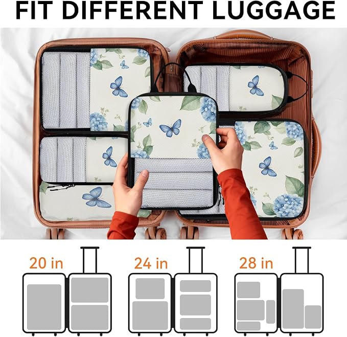 Hydrangea 6 Set Compression Packing Cubes Flower Expandable Packing Organizer for Travel Accessories Luggage Suitcase Bag