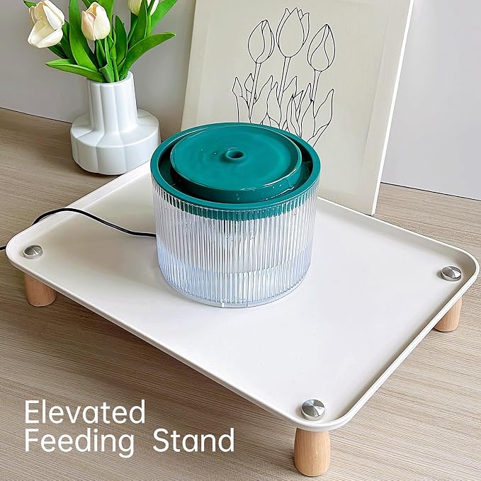Large Elevated Cat & Dog Bowl Stand,3 inch Height Raised Feeder Compatible with Most Automatic Pet Feeders & Water Fountains, Anti-Slip & Spill-Proof Large Pet Food Tray,17 x 12 Inches (White)