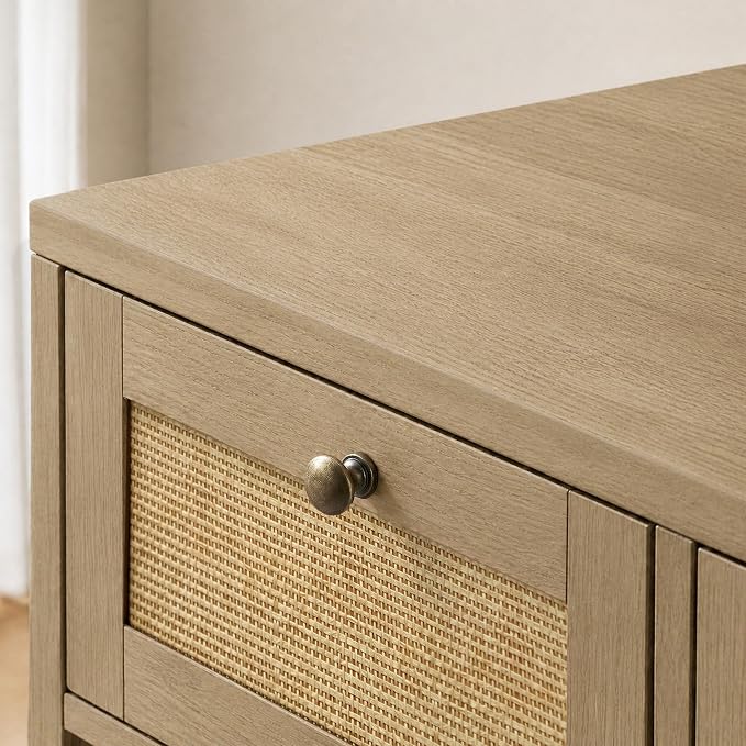 PureCozy Wooden Dog Crate Furniture, Left Unit, 40 Inch, Light Oak | Cane cabinet and metal sliding door with 2 storage drawers; furniture-style indoor kennel doubles as an end table.