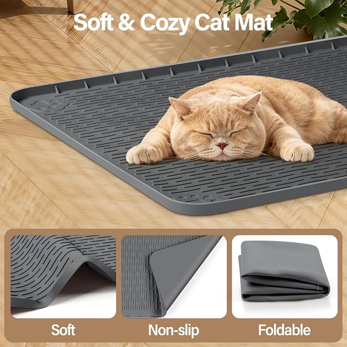 Silicone Cat Bed Mat 40"x40" Pet Crate Mat for Cat Cage, Dark Grey | Extra Large Cat Sleeping Mat, Non-slip, Washable, Waterproof Pet Bed Mat with Raised Edge, Pet Playpen Mat to Protect Floors