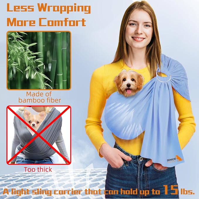 Dog Sling Carrier for Small Dogs, Adjustable Cat Sling Carrier, Light Blue | Hands-Free Front Carry Chest, Soft Breathable Fabric Wrap, Puppy/Kitten/Pets Up to 15 lbs, Machine Washable, Anti-Anxiety
