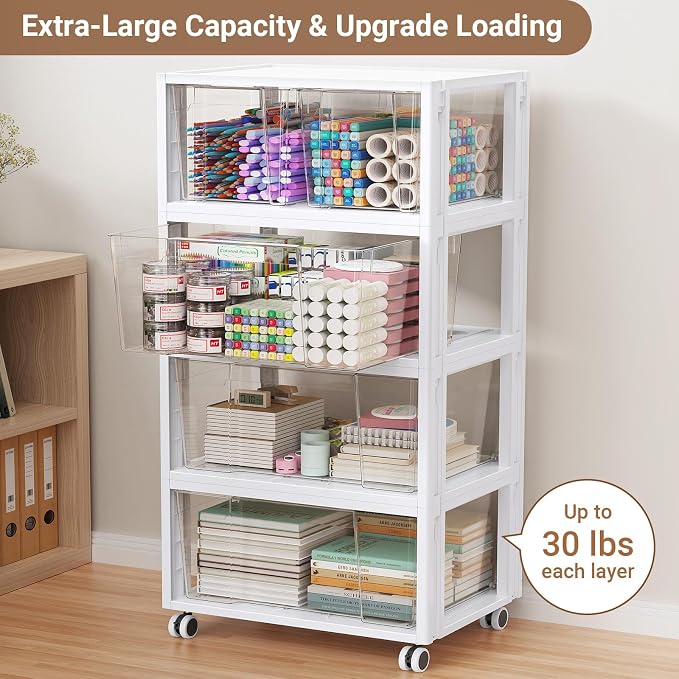 Extra Large Storage Drawer Cart, Storage Boxes 3 Tier-5 Drawer | With 2 Set Wheels, Stackable and Detachable Storage Units, Home Kitchen Organizer for Art Craft Supplies Bedroom Bathroom